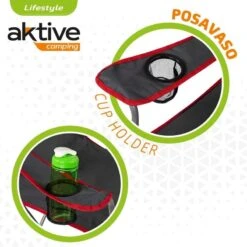 AKTIVE - Chaise Pliante Camping 64,50x49,50x82 Cm, Gris Foncé Et Rouge -Camping Boutique aktive chaise pliante camping 6450x4950x82 cm gris fonce et rouge 2