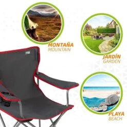AKTIVE - Chaise Pliante Camping 64,50x49,50x82 Cm, Gris Foncé Et Rouge -Camping Boutique aktive chaise pliante camping 6450x4950x82 cm gris fonce et rouge 4