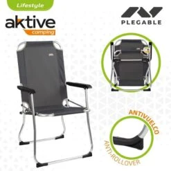 AKTIVE - Chaise Pliante Camping Fixe En Aluminium 54 X 57 X 91 Cm, Gris -Camping Boutique aktive chaise pliante camping fixe en aluminium 54 x 57 x 91 cm gris 2