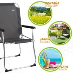 AKTIVE - Chaise Pliante Camping Fixe En Aluminium 54 X 57 X 91 Cm, Gris -Camping Boutique aktive chaise pliante camping fixe en aluminium 54 x 57 x 91 cm gris 4