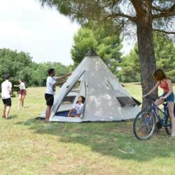 Tente De Camping Tipii - 6 Personnes - Hauteur 2,50m - Moustiquaire - Beige/Gris -Camping Boutique tente de camping tipii 6 personnes hauteur 250m moustiquaire beigegris 4