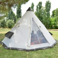 Tente De Camping Tipii - 6 Personnes - Hauteur 2,50m - Moustiquaire - Beige/Gris -Camping Boutique tente de camping tipii 6 personnes hauteur 250m moustiquaire beigegris 6